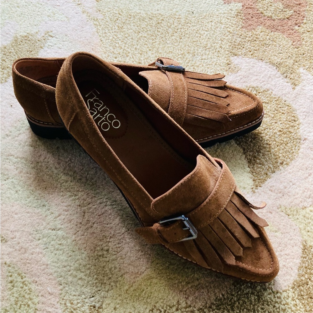 Franco Sarto Brown Fringe Loafers